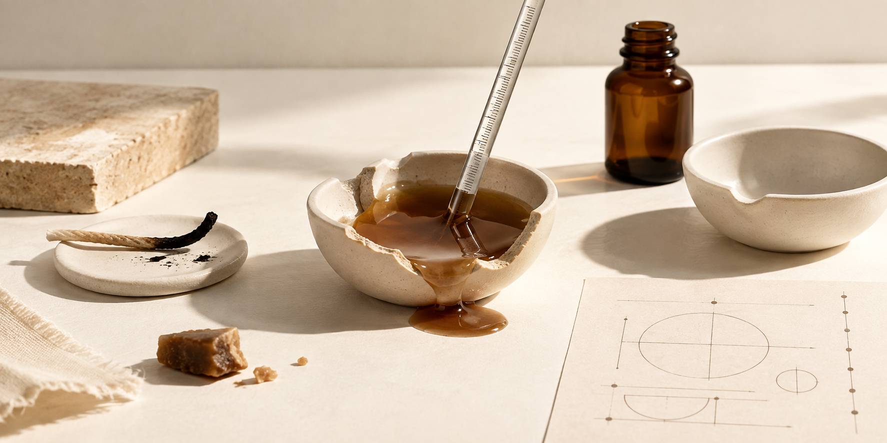 Détail d'un liquide de massage fondu avec un thermomètre plongé