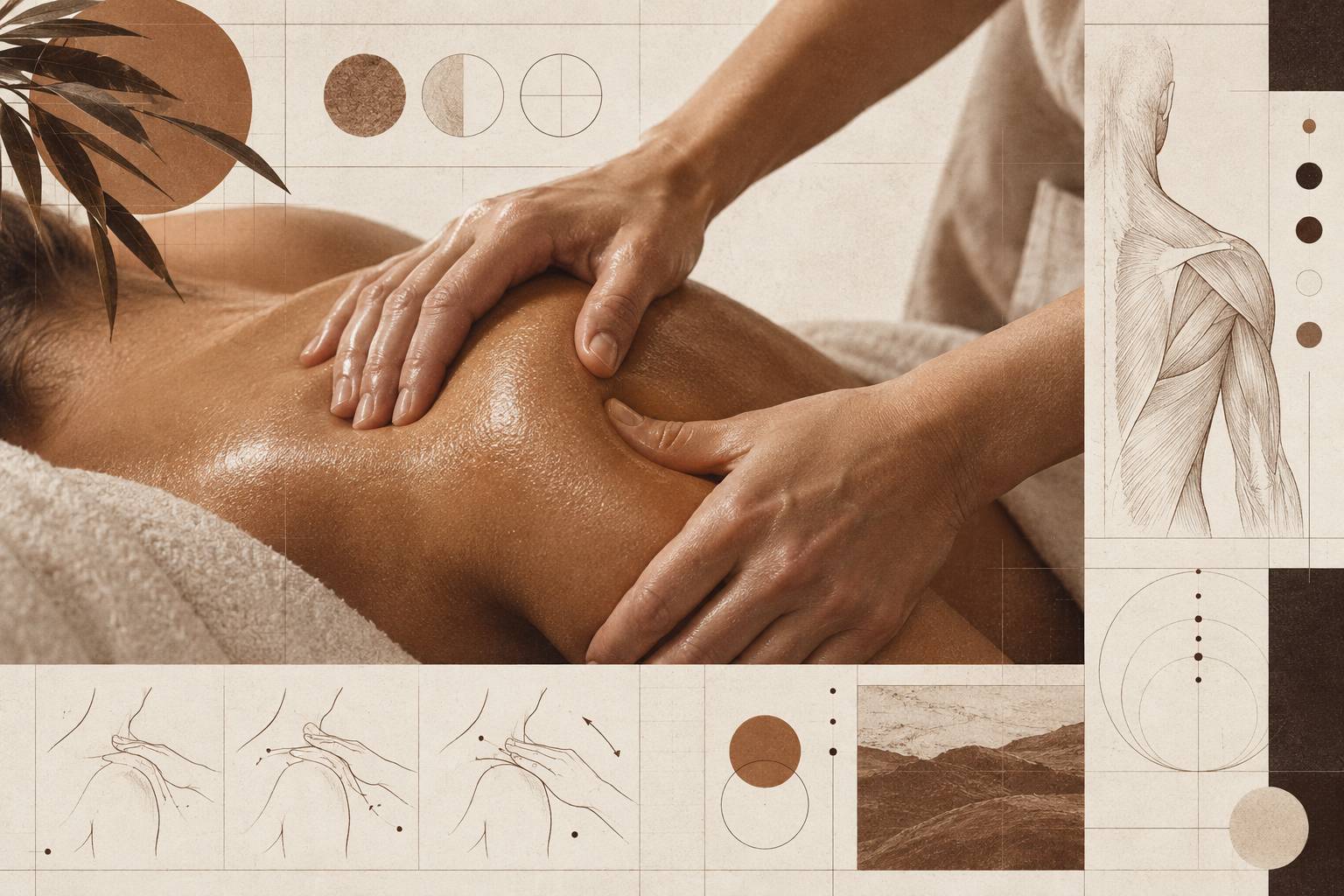 Mains anonymes appliquant une huile de massage sur une épaule