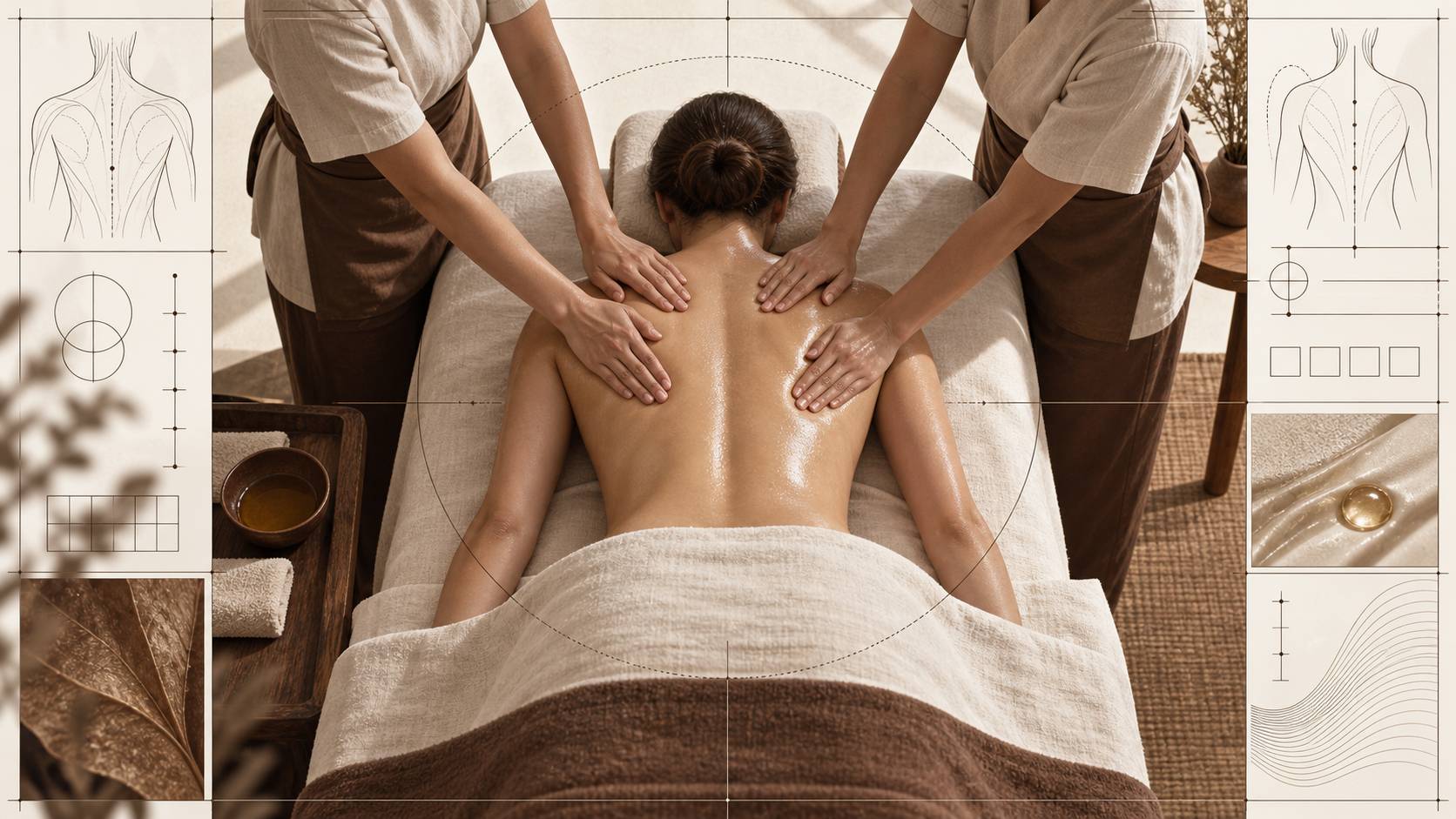 Illustration éditoriale du sujet : Massage à quatre mains : synchronisation, durée et surcoût relevé