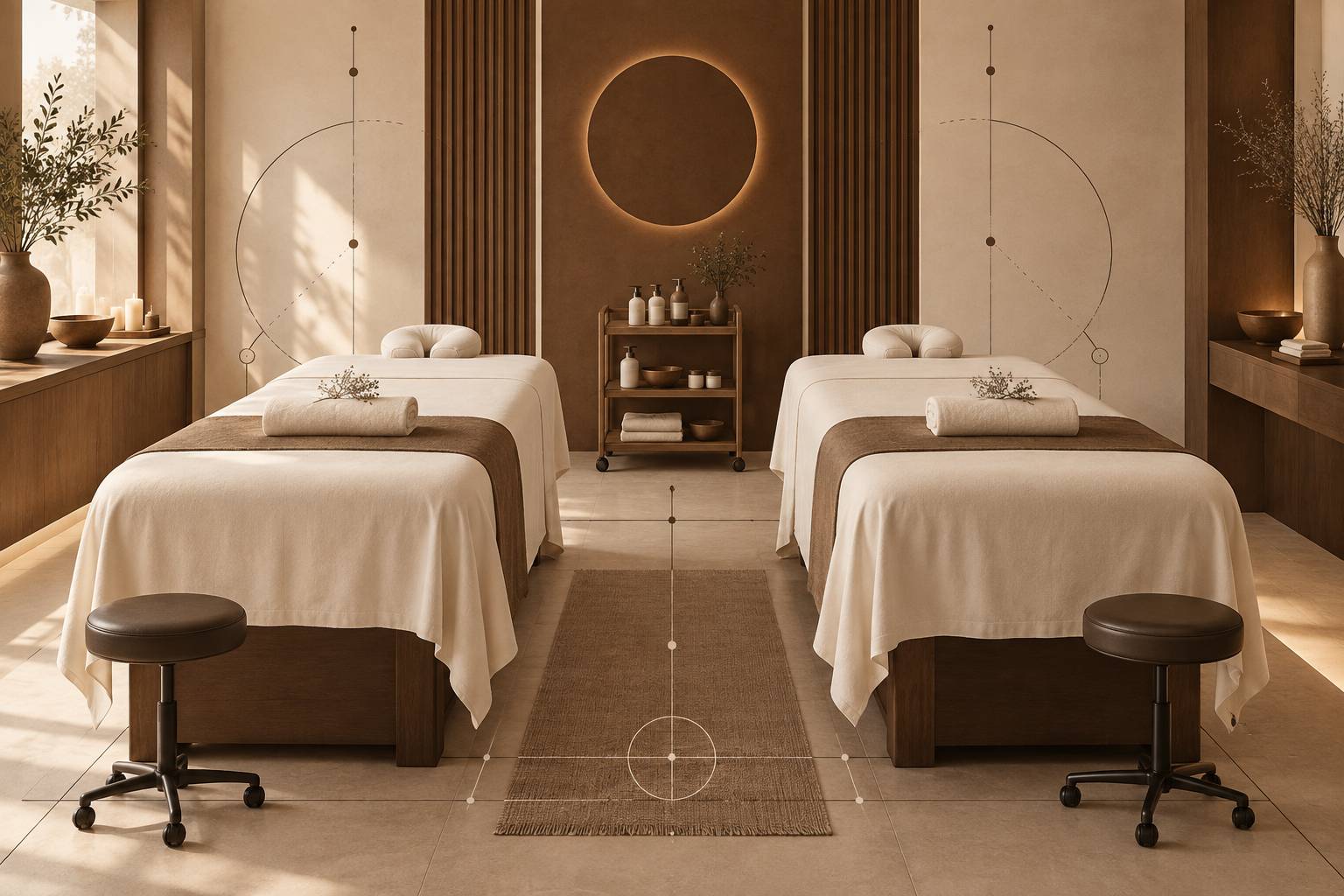Illustration éditoriale du sujet : Massage en duo : deux tables, une cabine, ce qui change