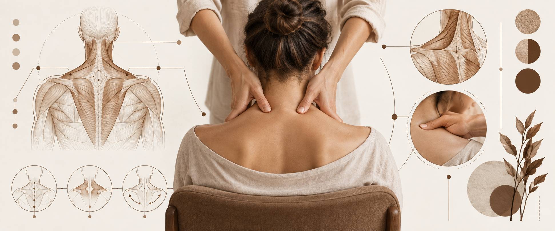 Illustration éditoriale du sujet : Massage nuque et épaules : ce qu'une séance courte permet